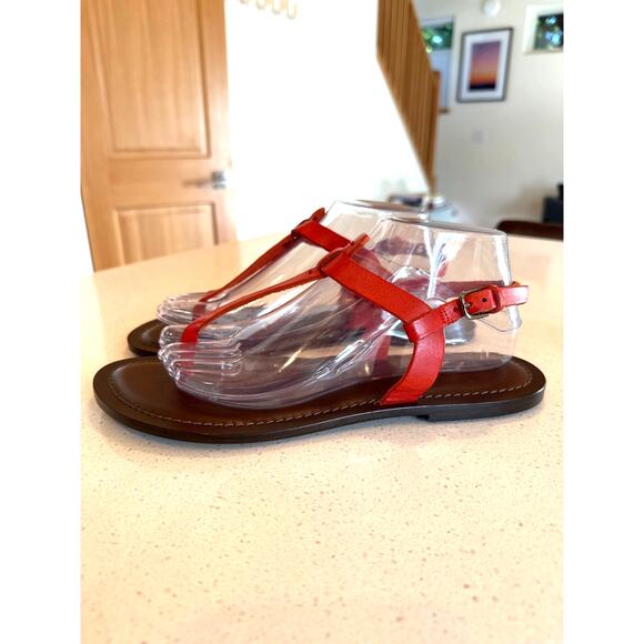 GARNET HILL Women's 9B Ilaria Orange Leather Thong T Strap Sandal - Picture 1 of 7